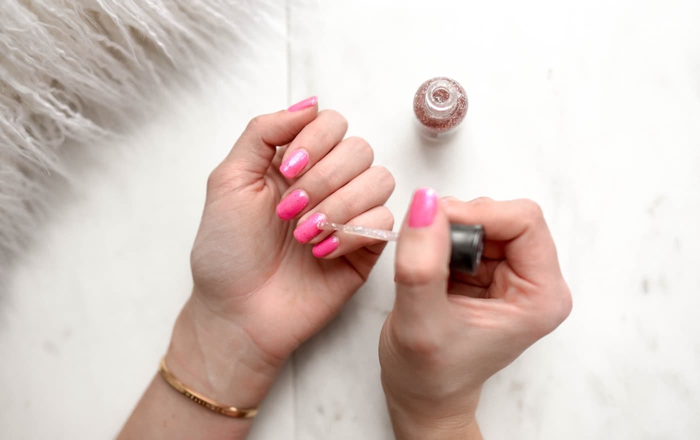 A manicure in progress.