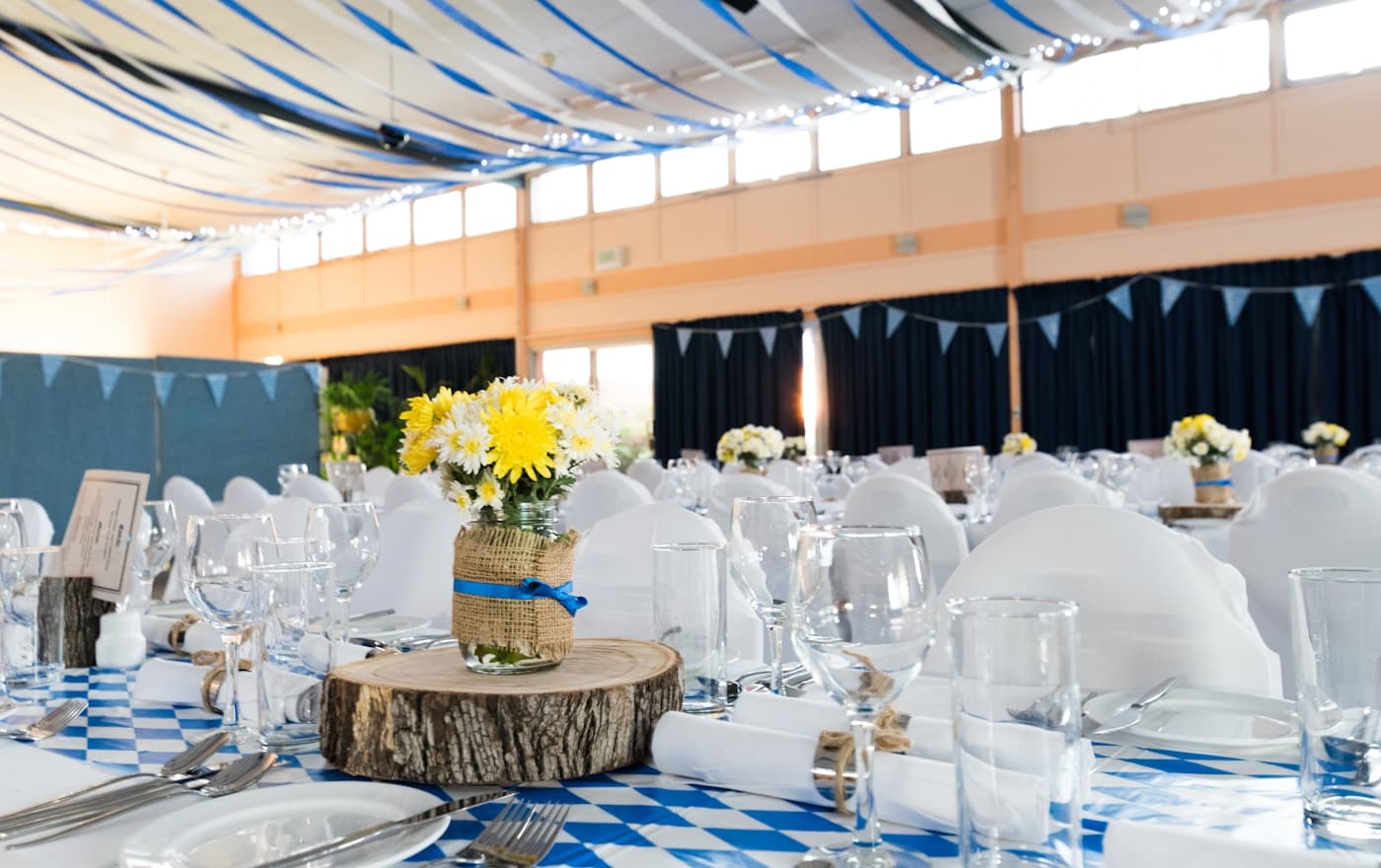 A long table set for a function.